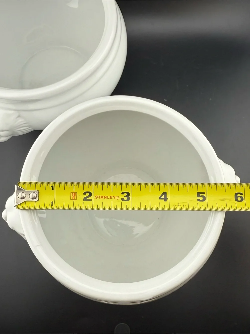 2 Sur La Table lion head handles soup bowls. Large. White porcelain. 38 oz